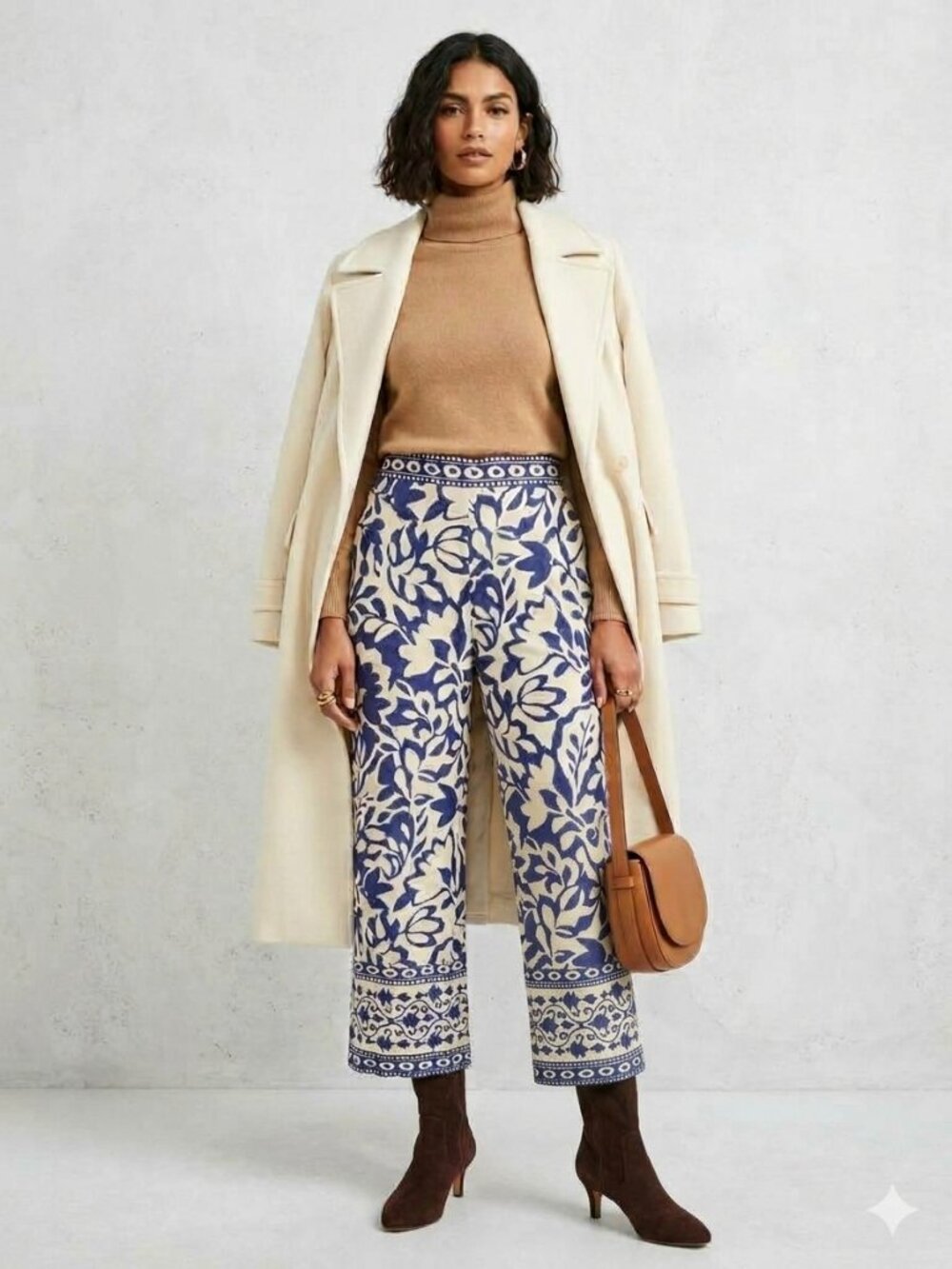 Sézane x Momonì Jenson Trousers Blue Cream Sybel Botanical Linen Cotton Pants 30